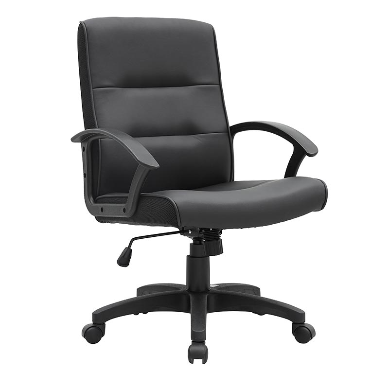 Black Leather Office Chair Mid Back Leather Desk Chair Modern Excutive Office Chair
