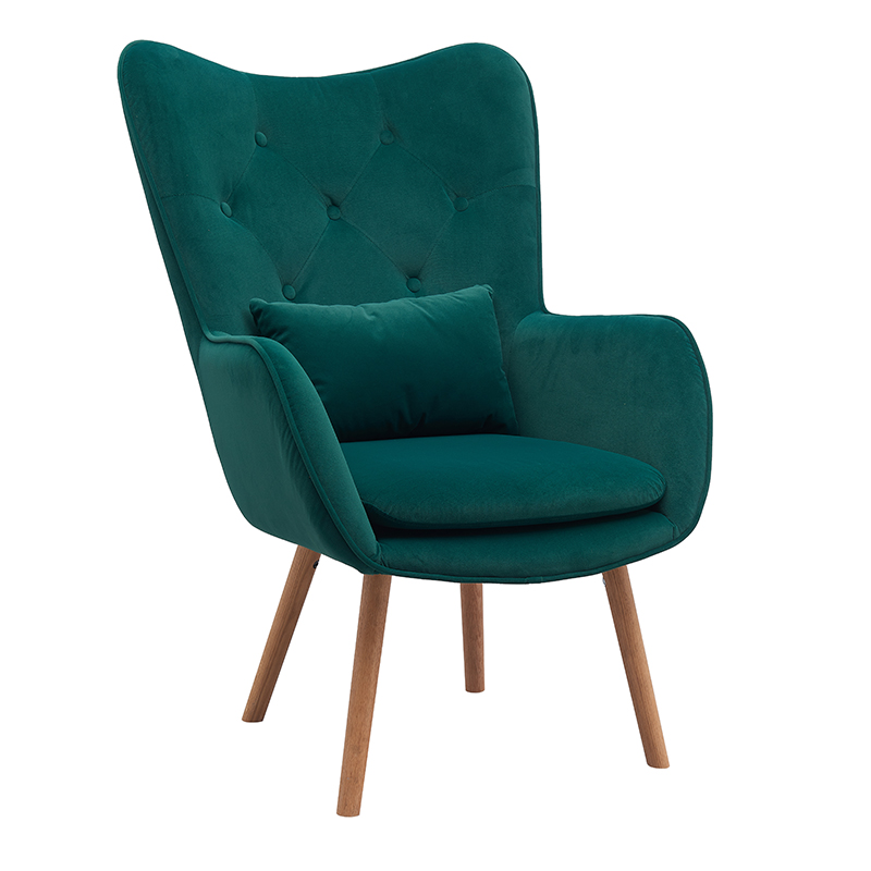 Velvet Accent Chair Modern Upholstered Side Armchair with Tapered Legs Tufted Button Wingback Sofa Chairs Tall Back Reading for Living Room 