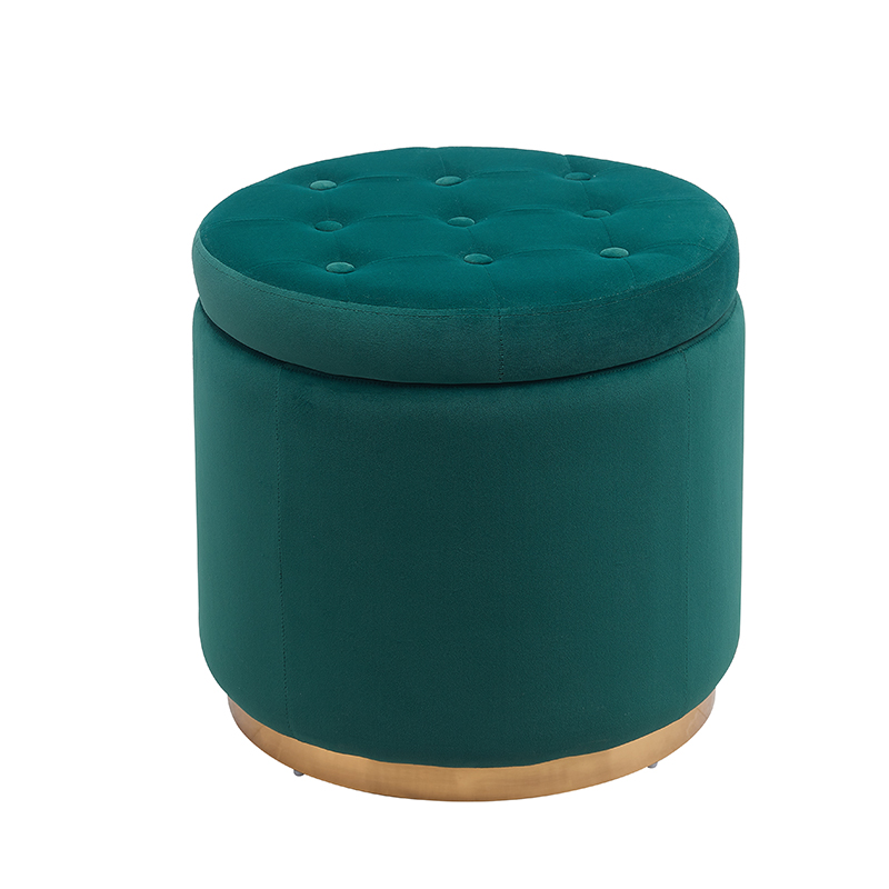 Modern Green Velvet Tufted Button Upholstered Round Storage Ottoman Foot Rest Stool