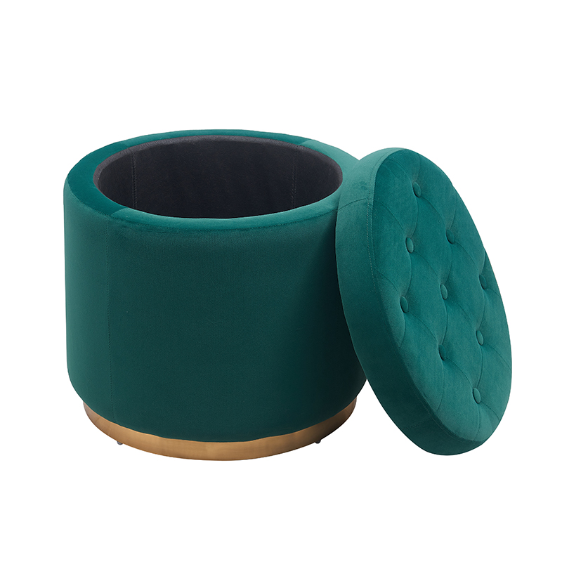 Modern Green Velvet Tufted Button Upholstered Round Storage Ottoman Foot Rest Stool