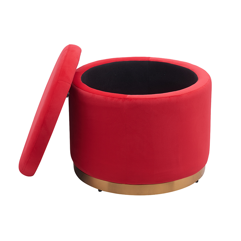 Wholesale Modern Furniture Living Room Foot Stool Velvet Round Pouf Ottoman with Storage Removable Cover