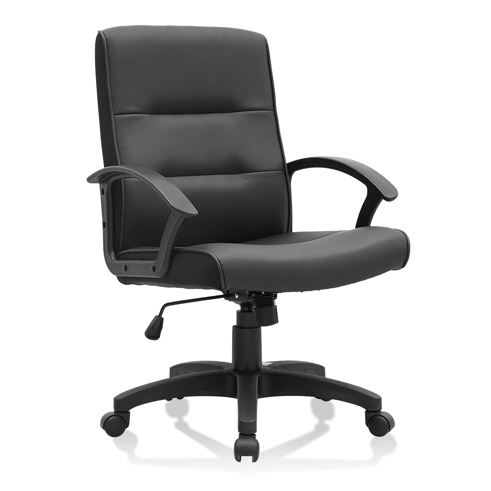 Black Leather Office Chair Mid Back Leather Desk Chair Modern Excutive Office Chair
